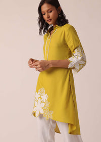 Yellow Kurta Set In Cotton With Patchwork