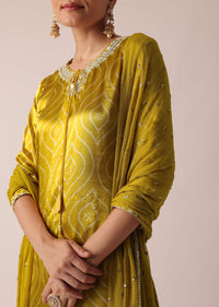 Yellow Kurta Set In Satin With Foil Mirror Work