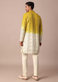 Yellow Kurta Set With Mirror And Thread Work