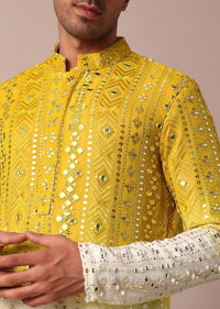 Yellow Kurta Set With Mirror And Thread Work