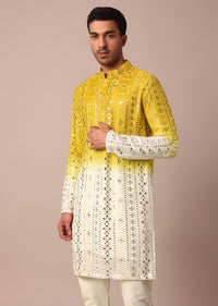 Yellow Kurta Set With Mirror And Thread Work