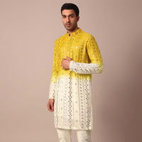 Yellow Kurta Set With Mirror And Thread Work