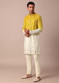 Yellow Kurta Set With Mirror And Thread Work