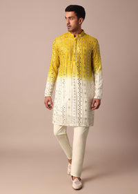 Yellow Kurta Set With Mirror And Thread Work