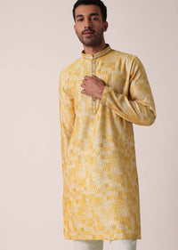 Yellow Kurta Set With Sequins Embroidered Print