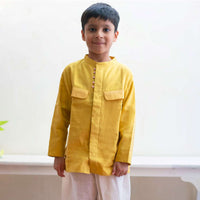 Kalki Boys Yellow Kurta Shirt With Contrast Potli Buttons And Dhoop Chau Pocket Details Love The World Today