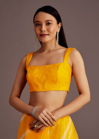 Yellow Lehariya Embroidered Organza Saree