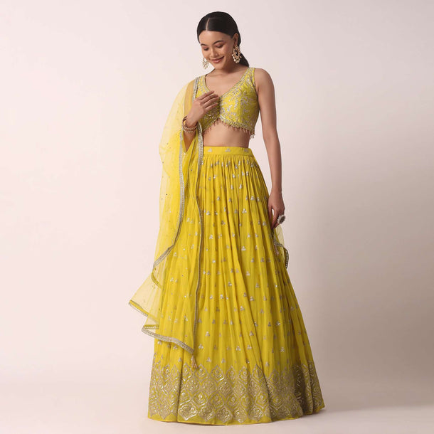 Yellow Lehenga Set With Embroidered Blouse