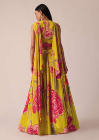 Yellow Lehenga Set With Floral Motif Print