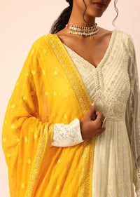 Yellow Lucknowi Hand Worked Anarkali With Dupatta