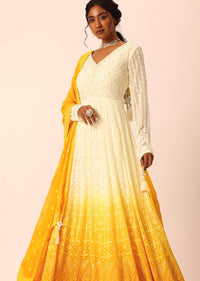 Yellow Lucknowi Hand Worked Anarkali With Dupatta