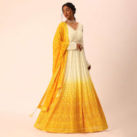 Yellow Lucknowi Hand Worked Anarkali With Dupatta