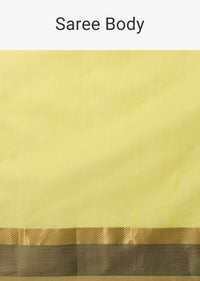 Yellow Maheshwari Chanderi Silk Saree With Jute Woven Pallu