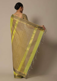 Yellow Maheshwari Chanderi Silk Saree With Jute Woven Pallu