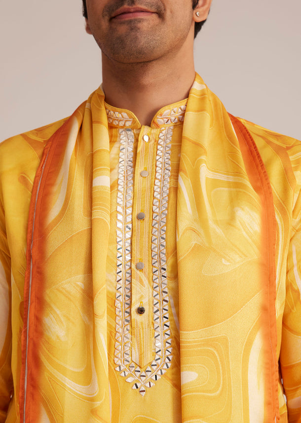 Yellow Marble Printed Kurta Set