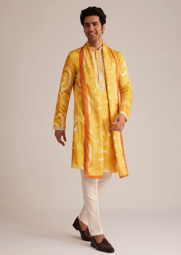 Yellow Marble Printed Kurta Set