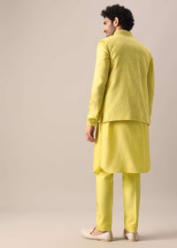 Yellow Mirror Work Jacket And Kurta Set