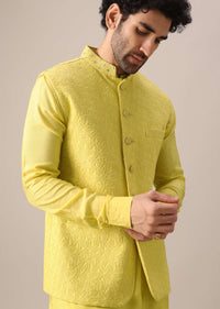 Yellow Mirror Work Jacket And Kurta Set