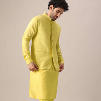 Yellow Mirror Work Jacket And Kurta Set