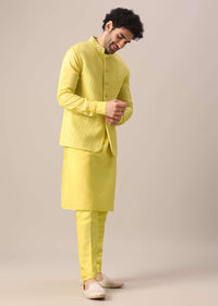 Yellow Mirror Work Jacket And Kurta Set