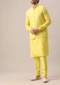 Yellow Mirror Work Jacket And Kurta Set