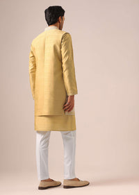 Yellow Mirror Work Long Jacket And Kurta Set