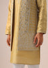 Yellow Mirror Work Long Jacket And Kurta Set