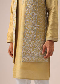 Yellow Mirror Work Long Jacket And Kurta Set