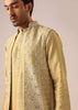 Yellow Mirror Work Long Jacket And Kurta Set
