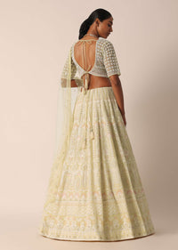 Yellow Net Embroidered Blouse And Skirt Set