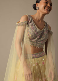 Yellow Net Lehenga Set With 3D Florals