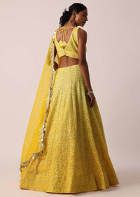 Yellow Net Lehenga Set With Lucknowi Work