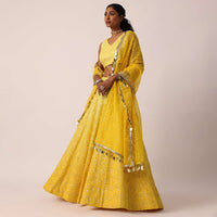 Yellow Net Lehenga Set With Lucknowi Work