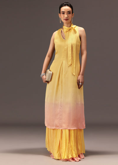 Yellow Ombre Halter Neck Kurta And Palazzo Set