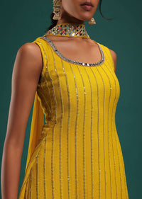 Yellow Ombre Kurti And Sharara Set In Georgette With Sequins Work