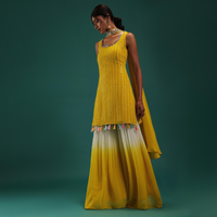 Yellow Ombre Kurti And Sharara Set In Georgette With Sequins Work