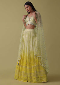 Yellow Ombre Lehenga Set In Georgette With Mirror And Thread Embroidery