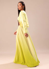 Yellow Ombre Organza Blouse And Palazzo With Jacket