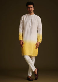 Yellow Ombre Silk Kurta Set With Dori Work Embroidered Jacket
