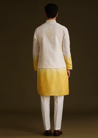 Yellow Ombre Silk Kurta Set With Dori Work Embroidered Jacket