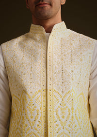 Yellow Ombre Silk Kurta Set With Dori Work Embroidered Jacket