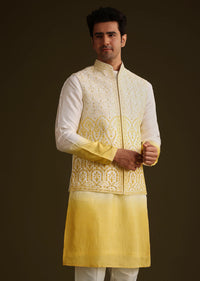 Yellow Ombre Silk Kurta Set With Dori Work Embroidered Jacket