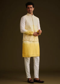 Yellow Ombre Silk Kurta Set With Dori Work Embroidered Jacket