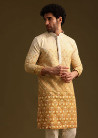 Yellow Ombre Style Embroidered Kurta Pant Set