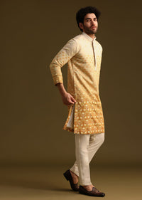 Yellow Ombre Style Embroidered Kurta Pant Set