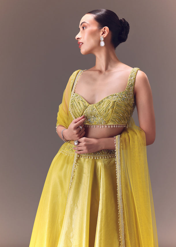 Yellow Organza Double Circular Lehenga Set With Hand Work