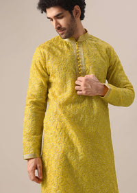 Yellow Organza Embroidered Kurta And Dola Silk Pant Set