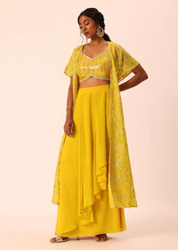 Yellow Organza Indo Western Jacket Set