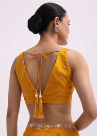 Yellow Organza Saree In 3D Sequins With Unstitched Blouse