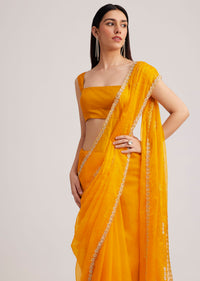 Yellow Organza Saree With Cutdana Embroidery